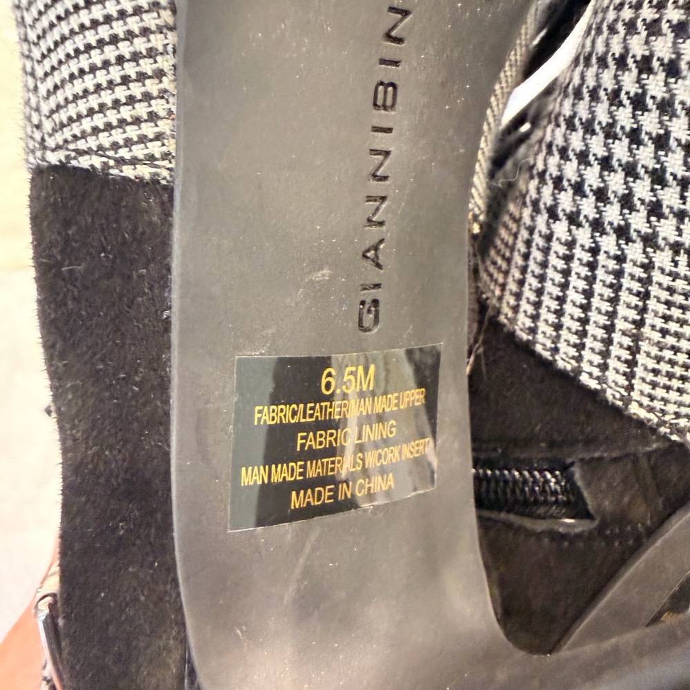 Gianna Bini platform heel booties featuring a black and white plaid print Sz 6.5 - Picture 12 of 12